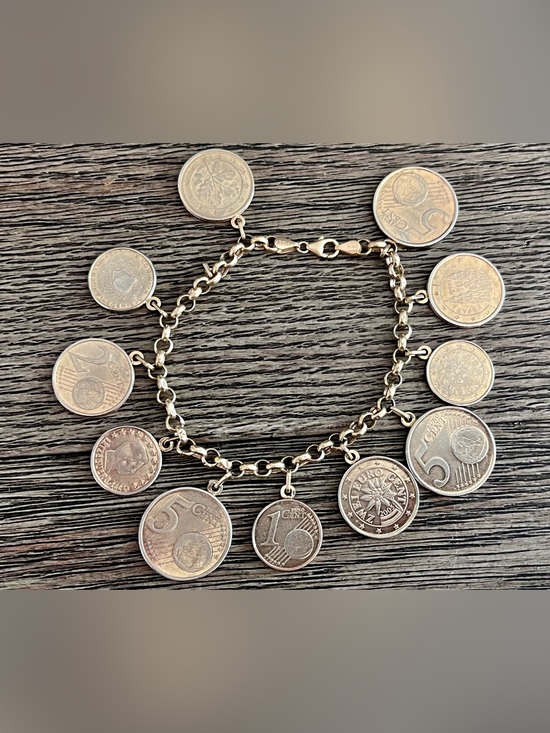 Milor Jewelry - 14K 585 Gold Chain Milor Euro Coin Italian Charm Bracelet Vintage 37g Weight